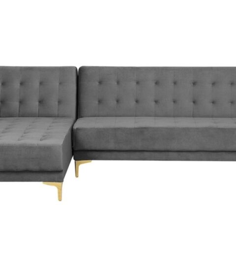 Sofas Beliani  | Right Hand Velvet Corner Sofa Grey Aberdeen