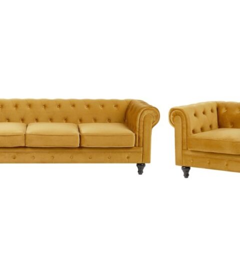 Sofas Beliani  | Velvet Living Room Set Yellow Chesterfield