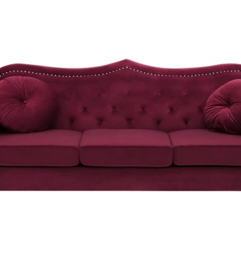 Sofas Beliani  | 3 Seater Velvet Sofa Burgundy Skien