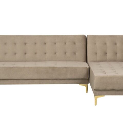 Sofas Beliani  | Left Hand Velvet Corner Sofa Sand Beige Aberdeen