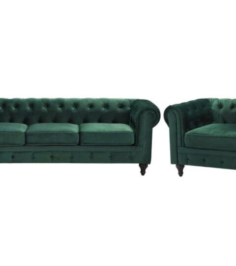 Sofas Beliani  | Velvet Living Room Set Green Chesterfield