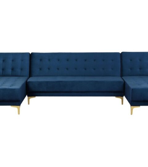 Sofas Beliani  | 5 Seater U-Shaped Modular Velvet Sofa Navy Blue Aberdeen