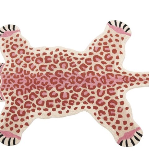 Teppiche Beliani  | Kinderteppich Wolle Beige / Rosa 100 X 160 Cm Leopardenmotiv Chuluun