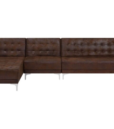 Sofas Beliani  | Right Hand Modular Faux Leather Sofa Brown Aberdeen