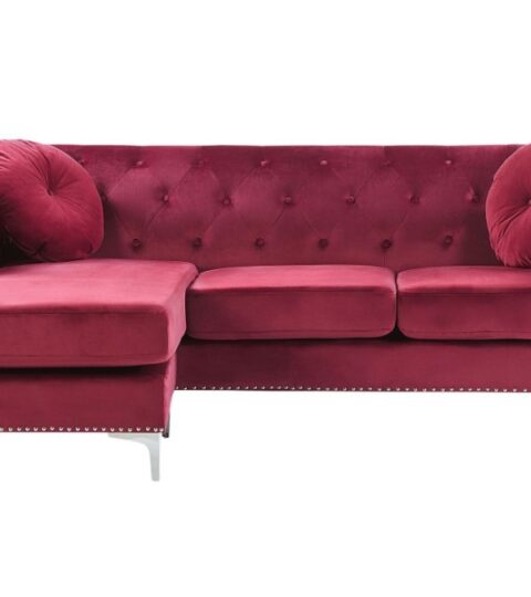 Sofas Beliani  | Right Hand Velvet Corner Sofa Burgundy Flen