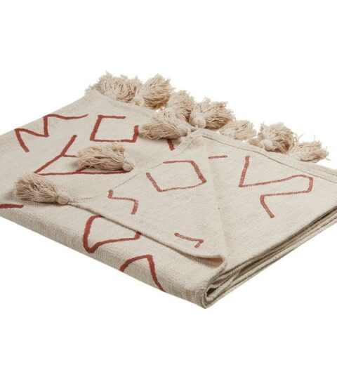 Heimtextilien Beliani  | Decke Baumwolle Beige / Rot 130 X 180 Cm Geometrisches Muster Bhiwani