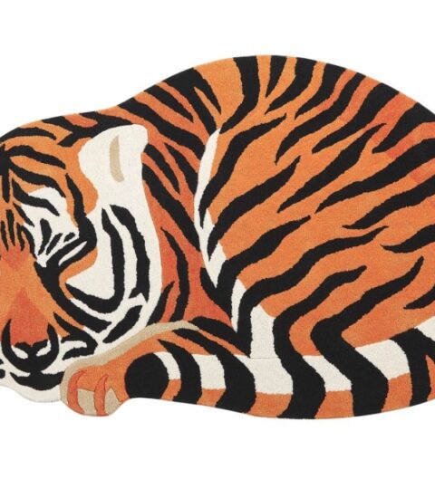 Teppiche Beliani  | Kinderteppich Wolle Orange 100 X 155 Cm Tigermotiv Rajah