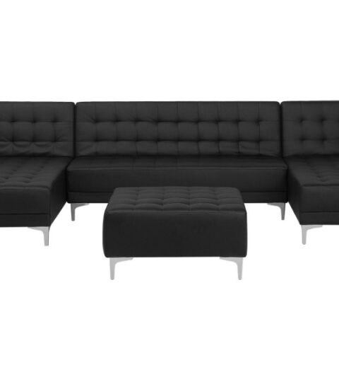 Sofas Beliani  | 5 Seater U-Shaped Modular Faux Leather Sofa With Ottoman Black Aberdeen