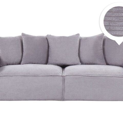 Sofas Beliani  | 3 Seater Jumbo Cord Sofa Light Grey Viskan