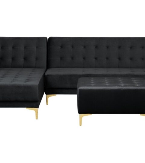 Sofas Beliani  | Right Hand Velvet Corner Sofa With Ottoman Black Aberdeen