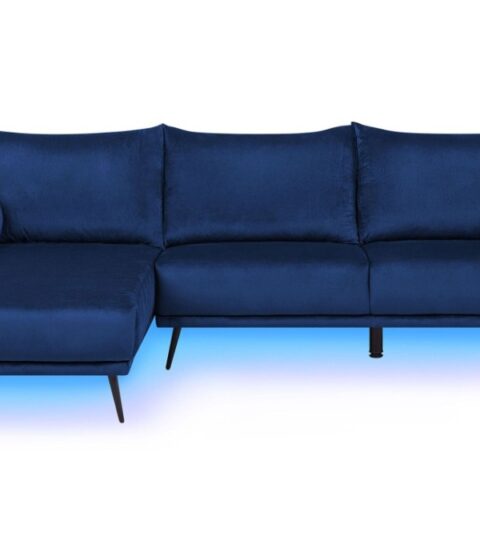 Sofas Beliani  | Right Hand Velvet Corner Sofa Led Navy Blue Varde