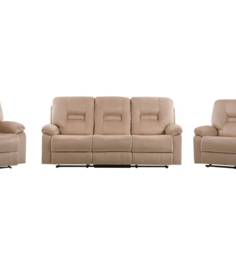 Sofas Beliani  | Velvet Led Electric Recliner Living Room Set With Usb Port Beige Bergen