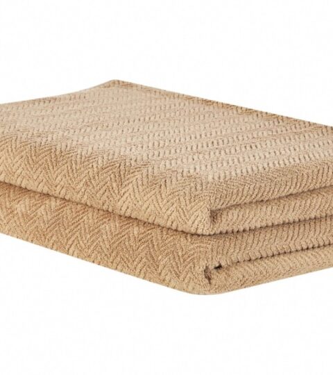 Heimtextilien Beliani  | Badehandtuch Set Frottee Baumwolle Sandbeige 2-Teilig Mitiaro