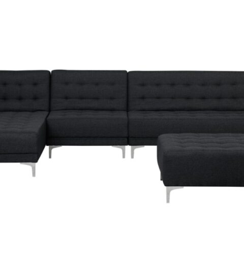 Sofas Beliani  | Right Hand Modular Fabric Sofa With Ottoman Graphite Grey Aberdeen