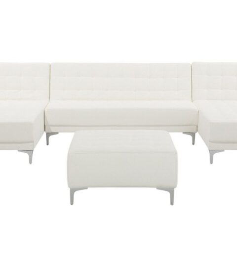 Sofas Beliani  | 5 Seater U-Shaped Modular Faux Leather Sofa With Ottoman White Aberdeen